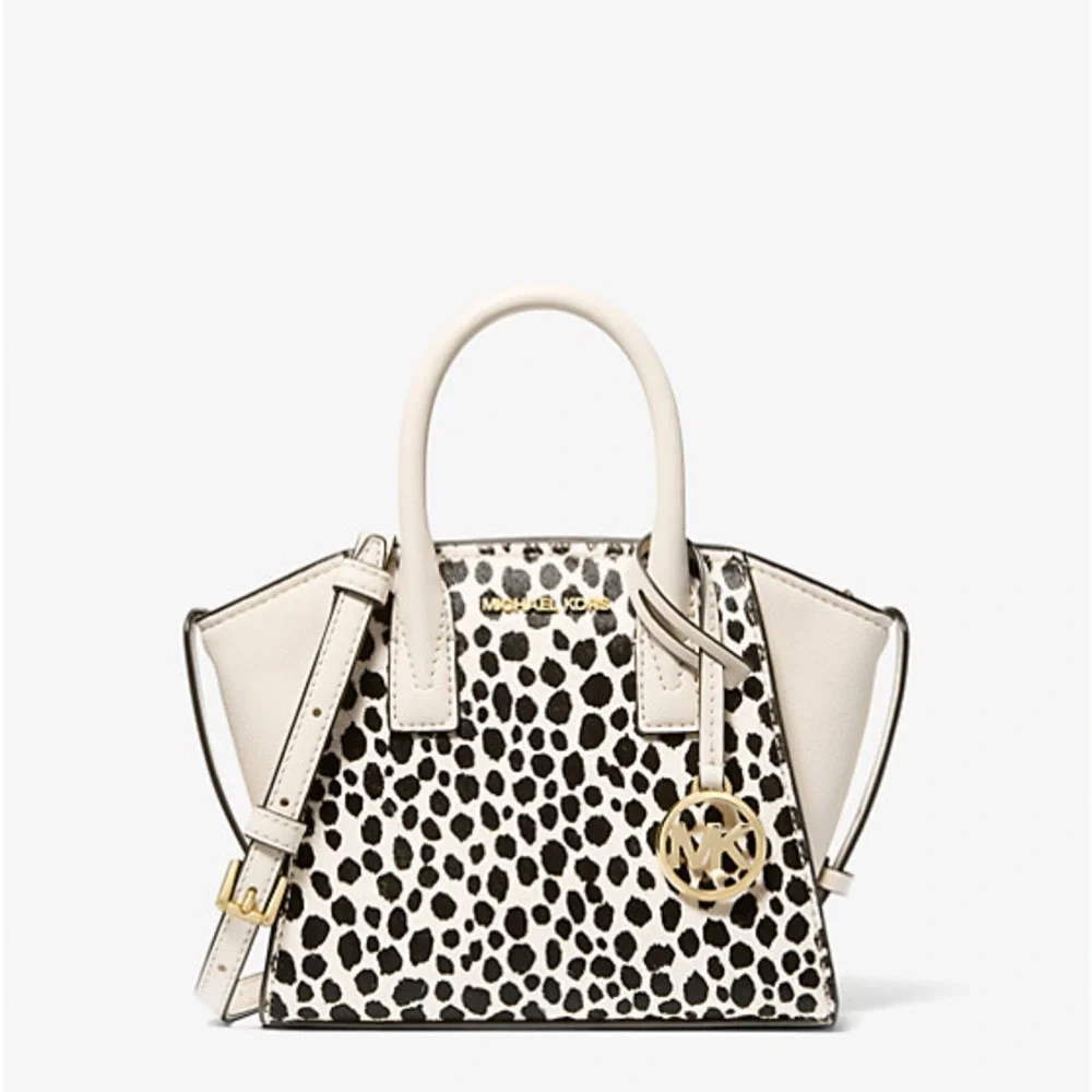 Avril Extra-Small Cheetah Print Calf Hair and Leather Satchel Light Cream multi